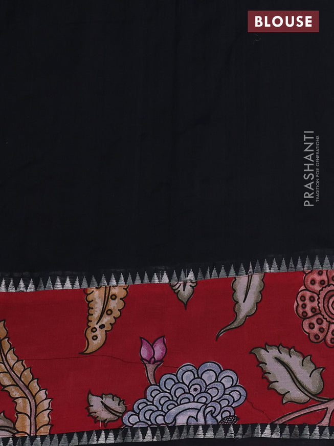Mangalgiri silk cotton saree black and maroon with plain body and long kalamkari printed applique border