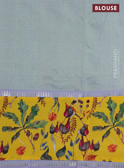 Mangalgiri silk cotton saree dual shade of pastel green and yellow with plain body and long kalamkari printed applique border