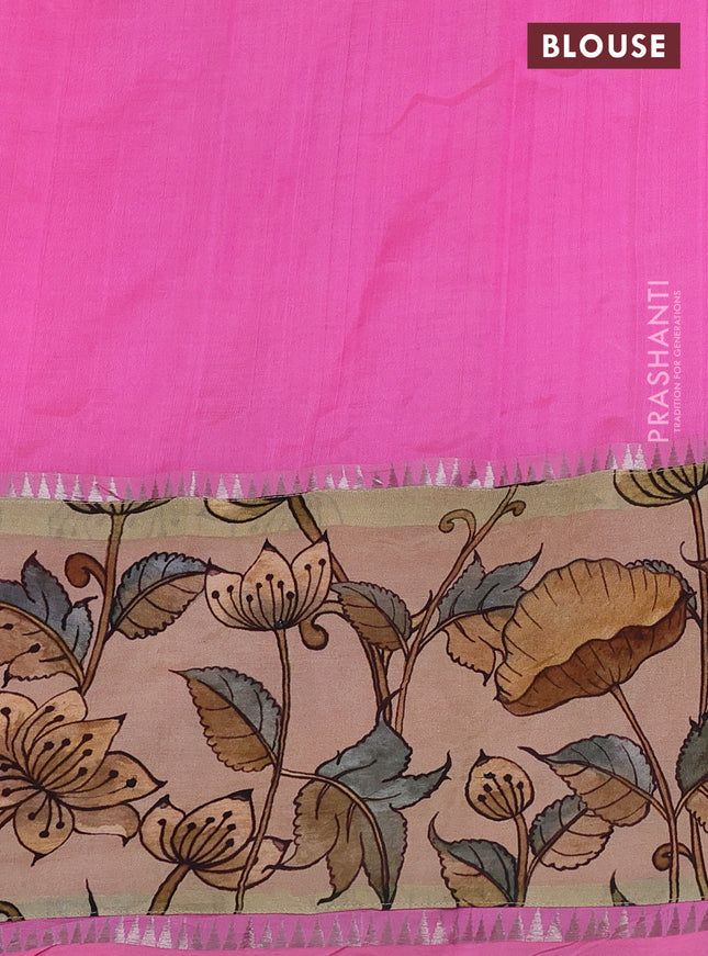 Mangalgiri silk cotton saree light pink and cream with plain body and long kalamkari printed applique border