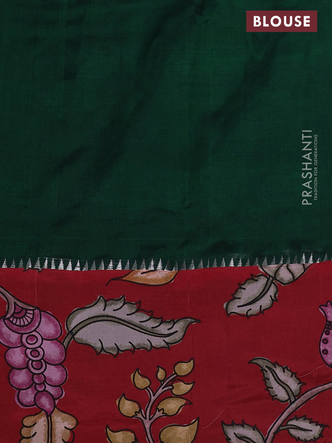 Mangalgiri silk cotton saree dark green and maroon with plain body and long kalamkari printed applique border