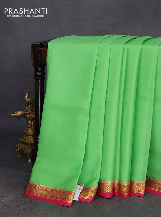 Pure mysore silk saree light green and pink with plain body and zari woven border