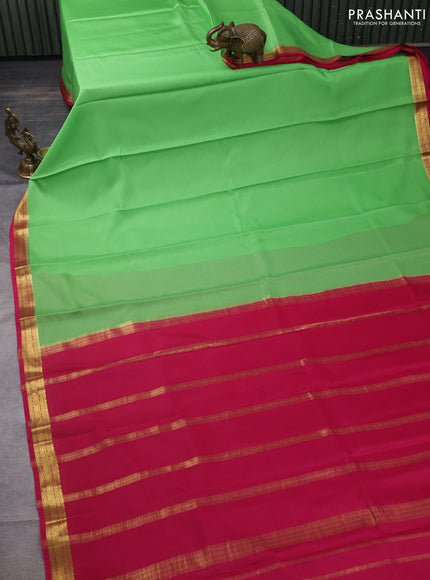 Pure mysore silk saree light green and pink with plain body and zari woven border