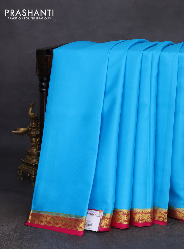 Pure mysore silk saree light blue and pink with plain body and zari woven border