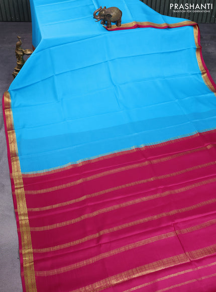 Pure mysore silk saree light blue and pink with plain body and zari woven border
