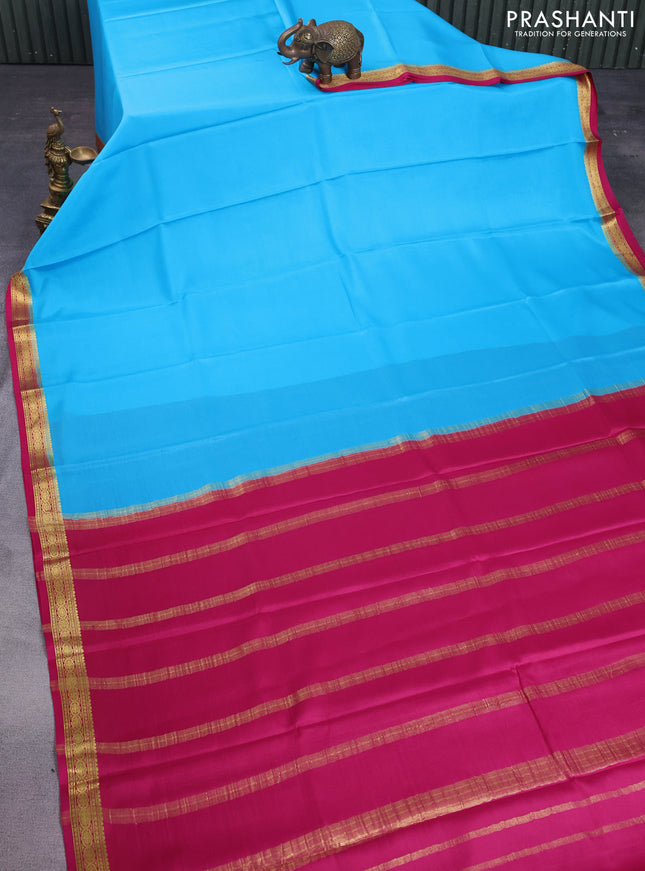 Pure mysore silk saree light blue and pink with plain body and zari woven border