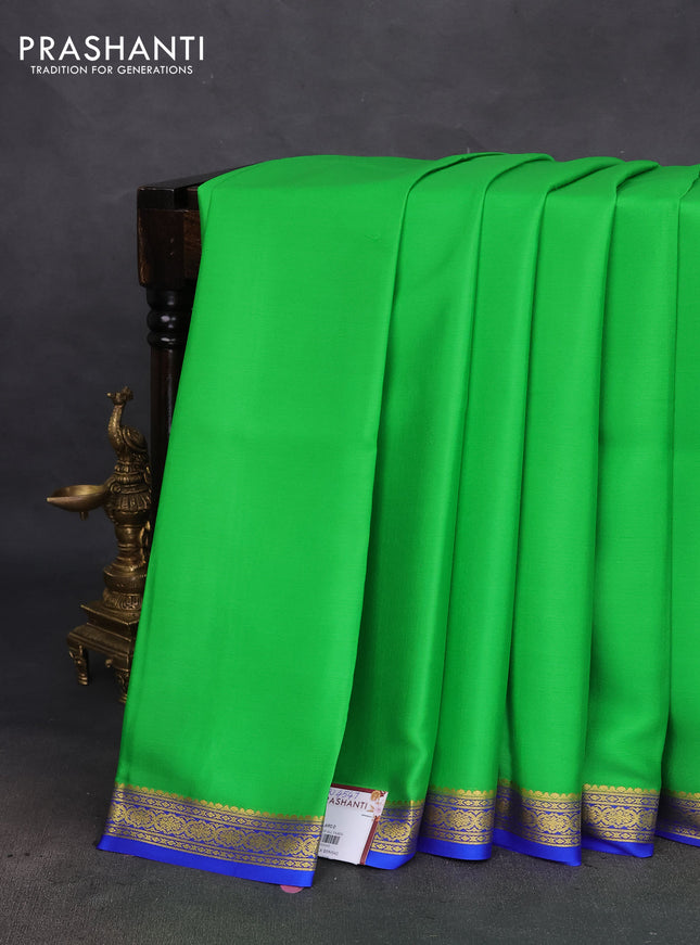 Pure mysore silk saree light green and blue with plain body and zari woven border