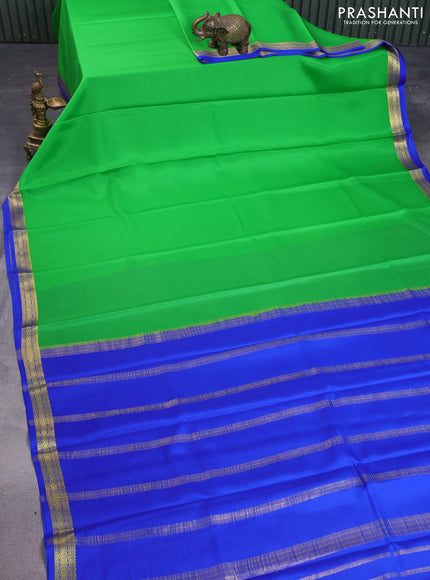 Pure mysore silk saree light green and blue with plain body and zari woven border
