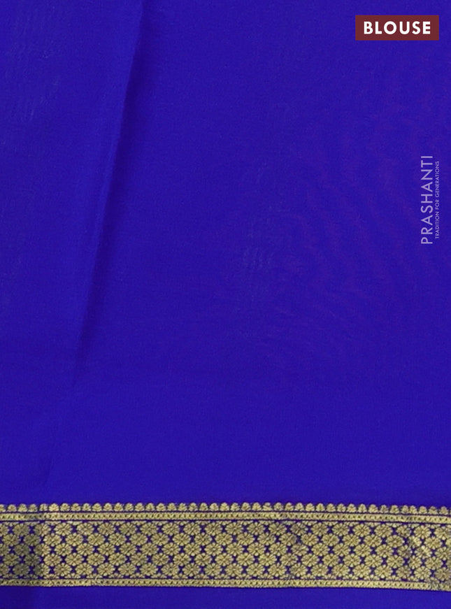 Pure mysore silk saree peach orange and blue with plain body and zari woven border