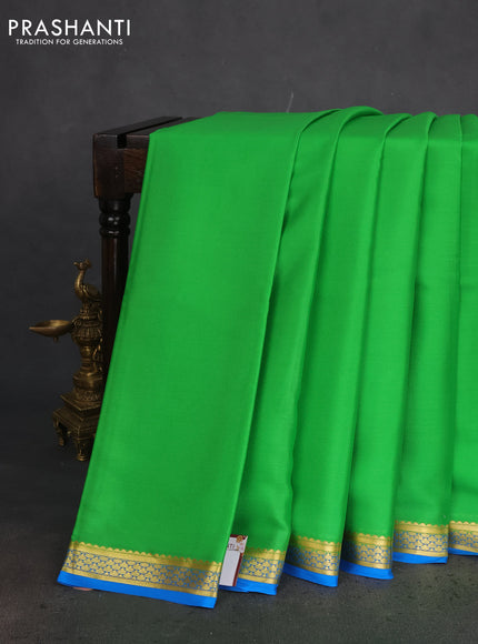 Pure mysore silk saree light green and cs blue with plain body and zari woven border