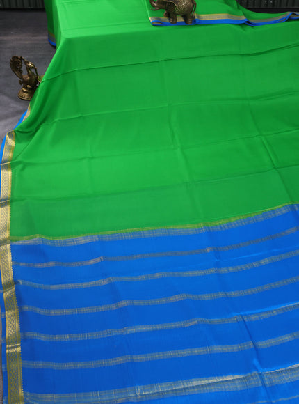 Pure mysore silk saree light green and cs blue with plain body and zari woven border