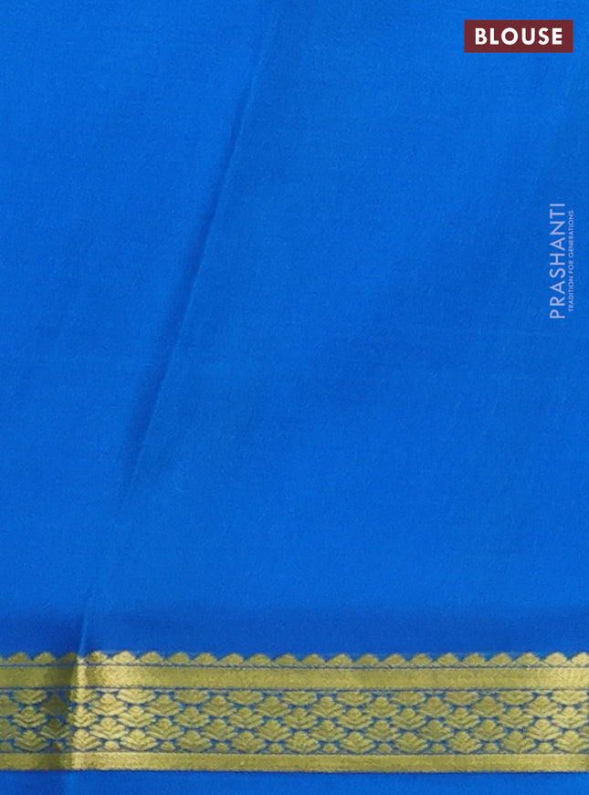 Pure mysore silk saree light green and cs blue with plain body and zari woven border