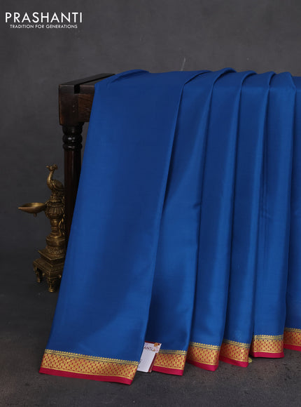 Pure mysore silk saree cs blue and pink with plain body and zari woven border