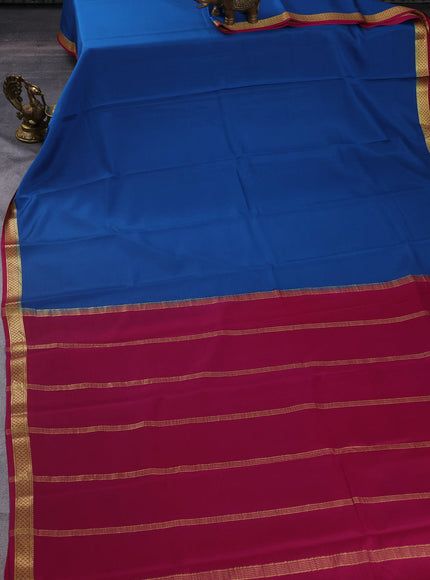Pure mysore silk saree cs blue and pink with plain body and zari woven border