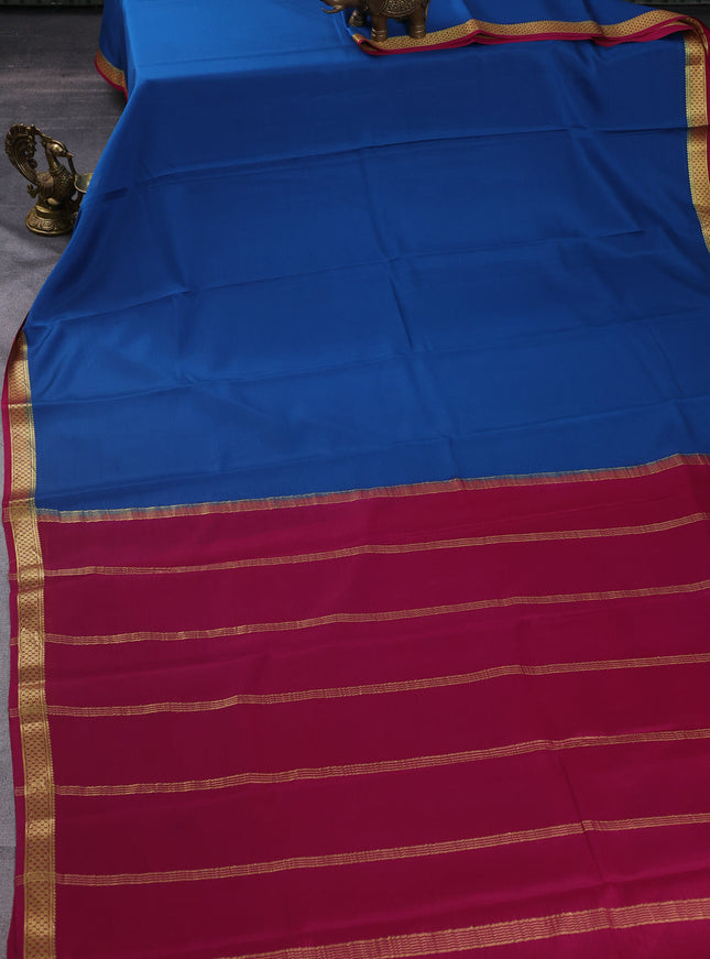 Pure mysore silk saree cs blue and pink with plain body and zari woven border
