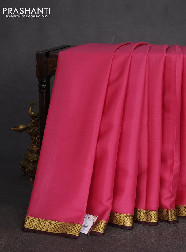 Pure mysore silk saree mauve pink and coffee brown with plain body and zari woven border