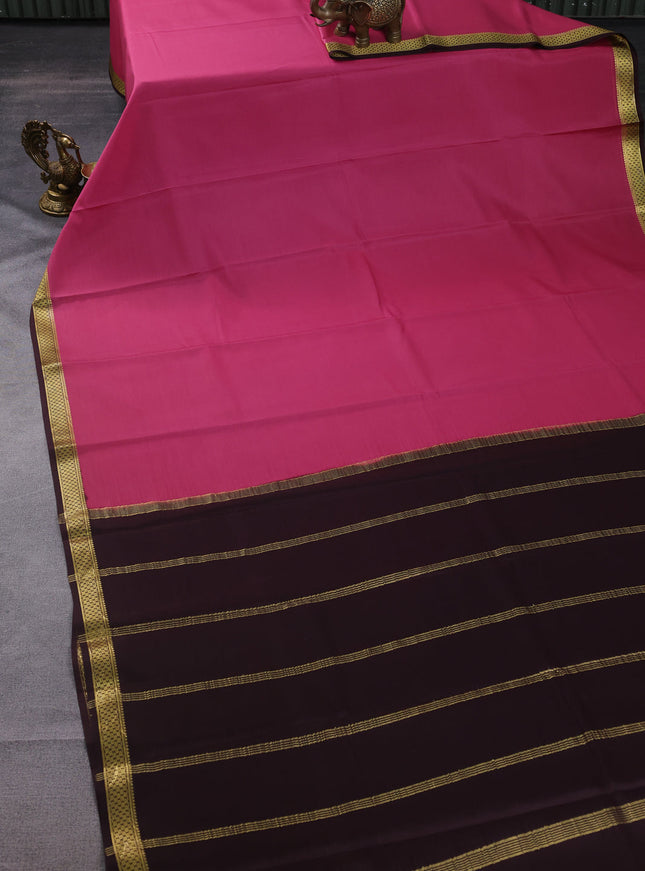 Pure mysore silk saree mauve pink and coffee brown with plain body and zari woven border