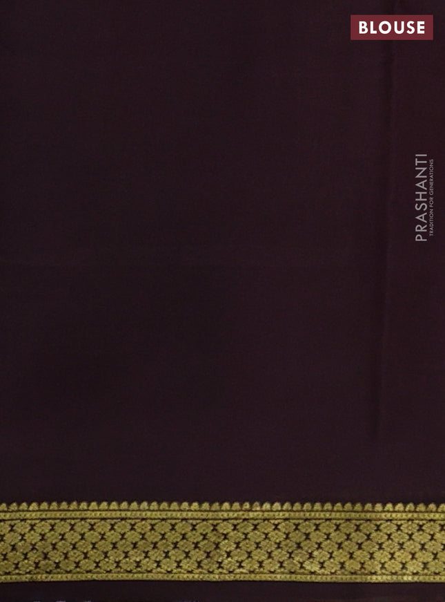 Pure mysore silk saree mauve pink and coffee brown with plain body and zari woven border