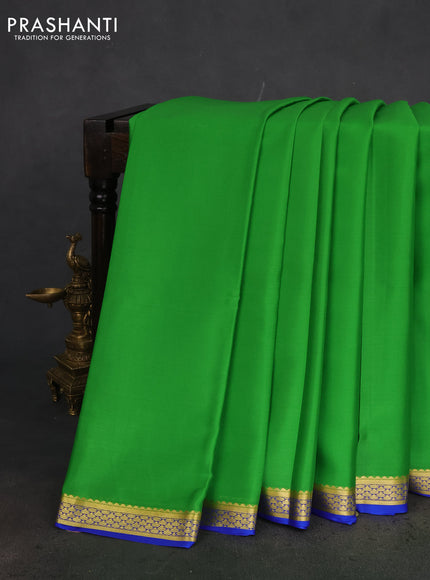 Pure mysore silk saree light green and blue with plain body and zari woven border