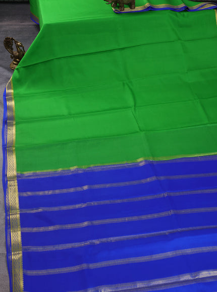Pure mysore silk saree light green and blue with plain body and zari woven border