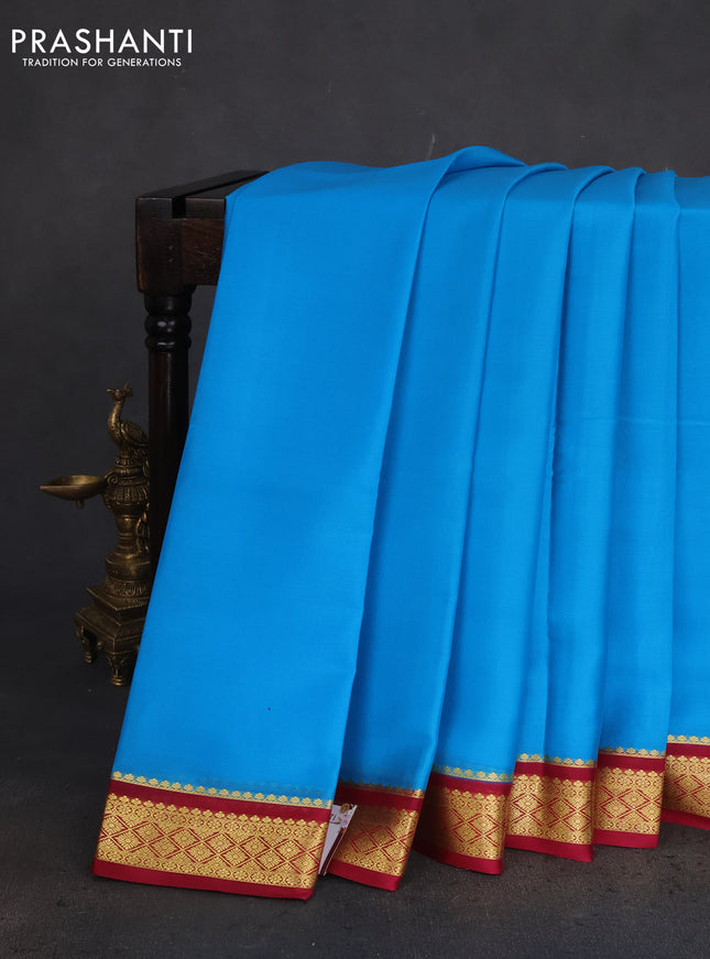 Pure mysore silk saree cs blue and pink with plain body and zari woven border