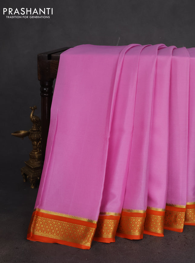 Pure mysore silk saree light pink and orange with plain body and zari woven border