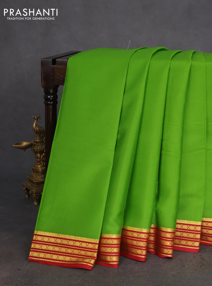 Pure mysore silk saree light green and maroon with plain body and zari woven border
