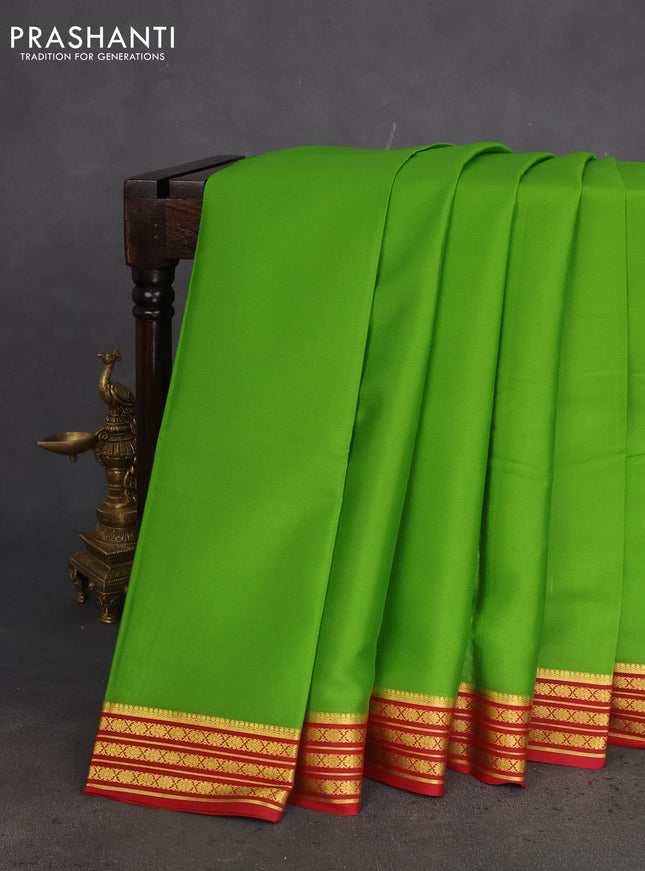 Pure mysore silk saree light green and maroon with plain body and zari woven border