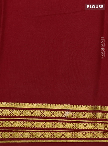 Pure mysore silk saree light green and maroon with plain body and zari woven border