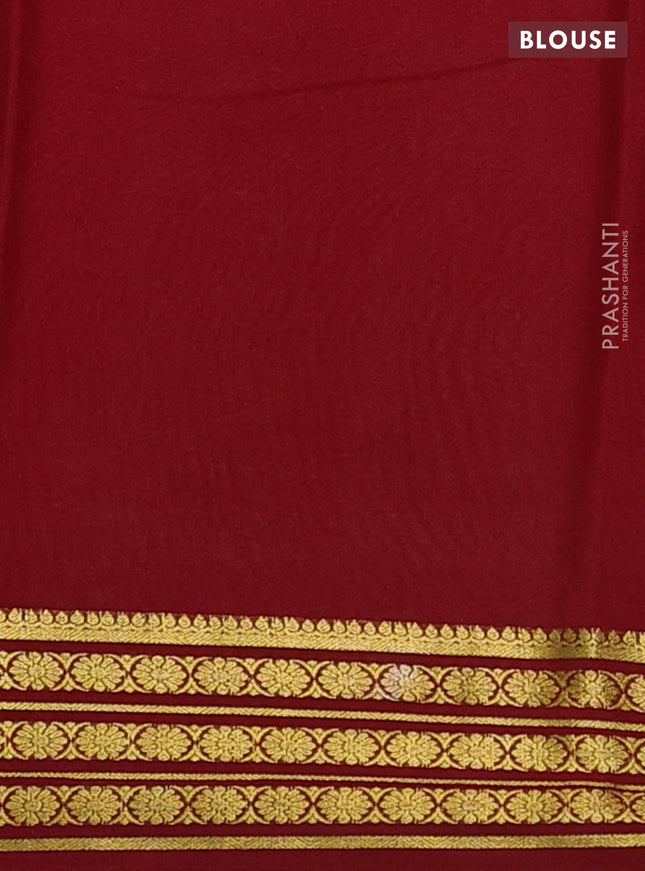 Pure mysore silk saree light green and maroon with plain body and zari woven border