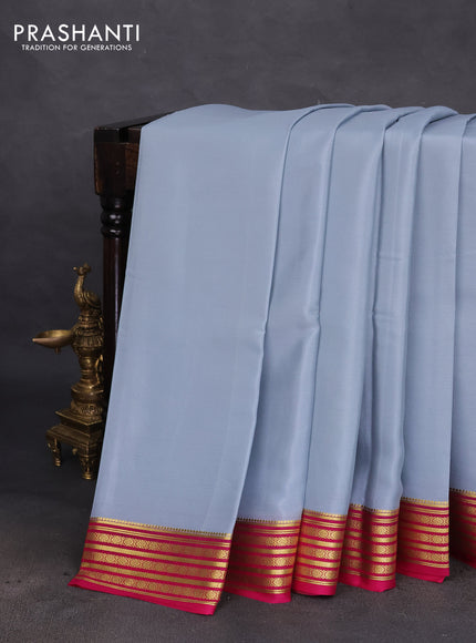Pure mysore silk saree grey shade and pink with plain body and zari woven border