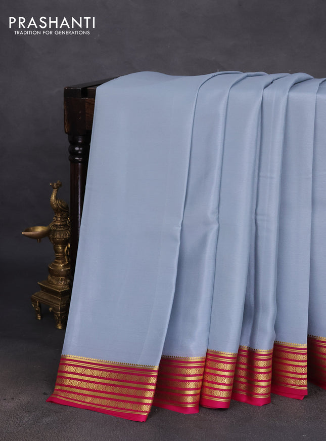 Pure mysore silk saree grey shade and pink with plain body and zari woven border