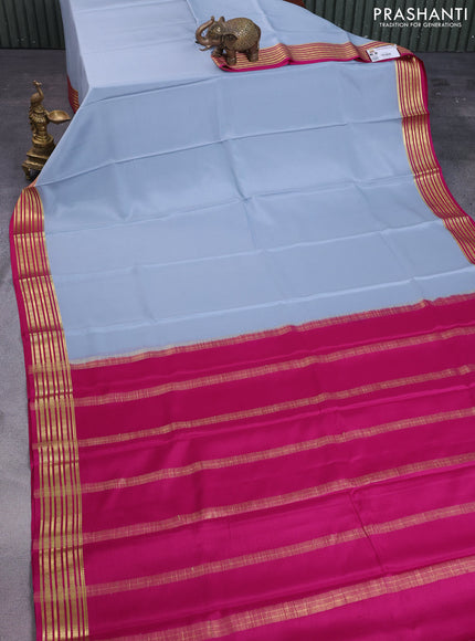 Pure mysore silk saree grey shade and pink with plain body and zari woven border