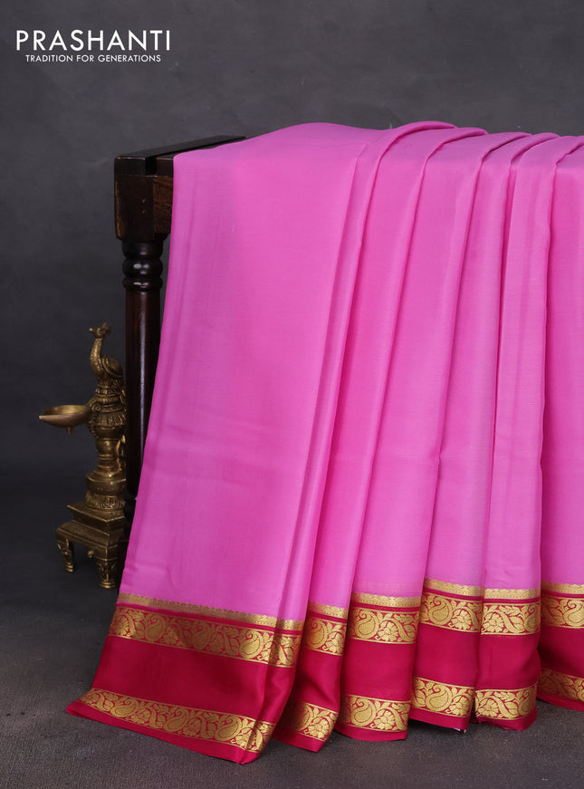 Pure mysore silk saree light pink and pink with plain body and rettapet zari woven border