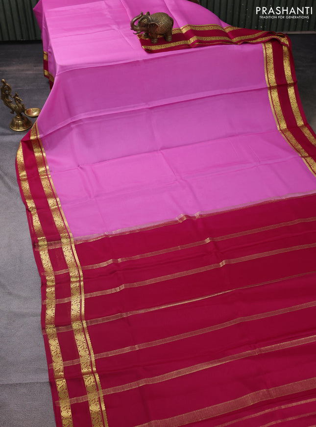 Pure mysore silk saree light pink and pink with plain body and rettapet zari woven border