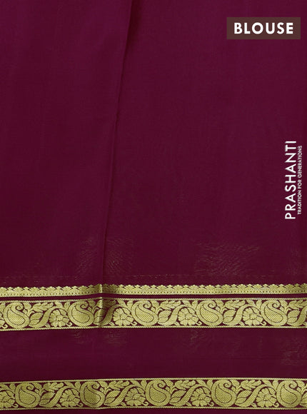 Pure mysore silk saree light green and pink with plain body and rettapet zari woven border