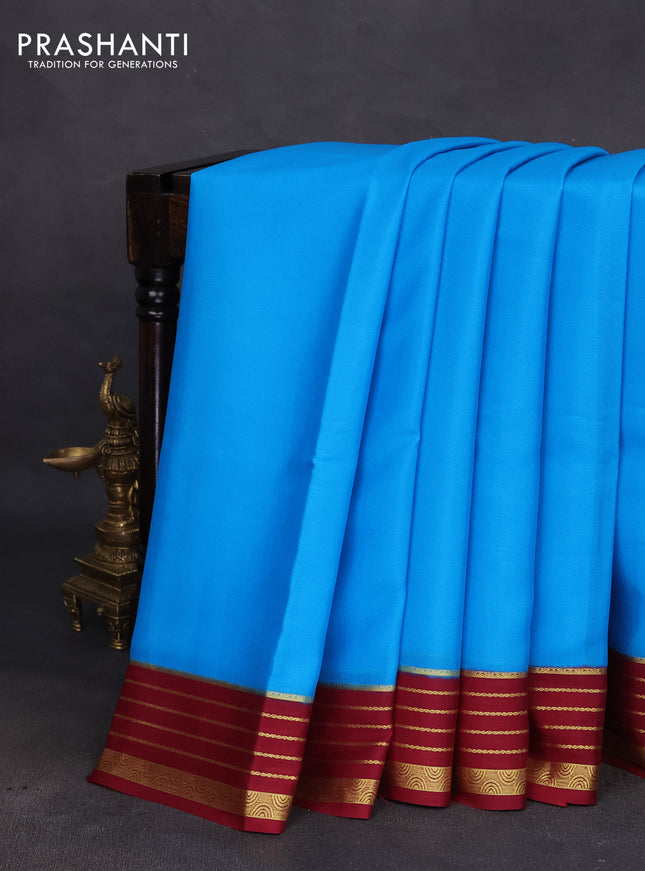 Pure mysore silk saree cs blue and maroon with plain body and zari woven border