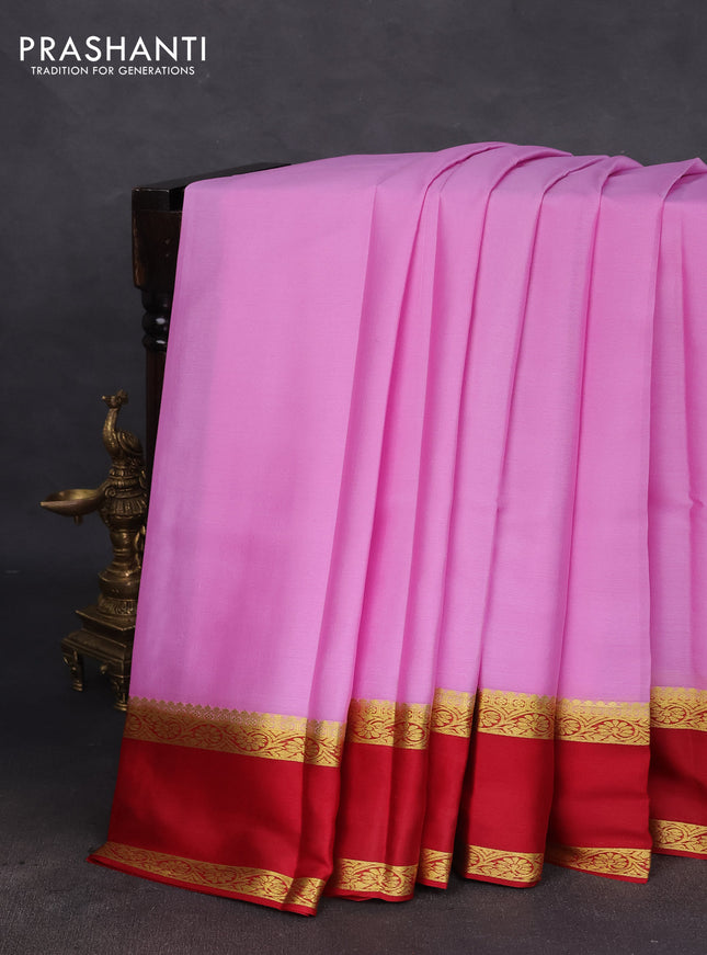 Pure mysore silk saree light pink and red with plain body and rettapet zari woven border