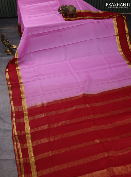 Pure mysore silk saree light pink and red with plain body and rettapet zari woven border