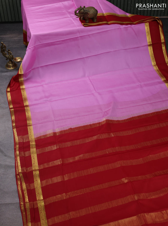 Pure mysore silk saree light pink and red with plain body and rettapet zari woven border