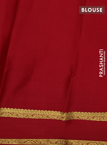 Pure mysore silk saree light pink and red with plain body and rettapet zari woven border