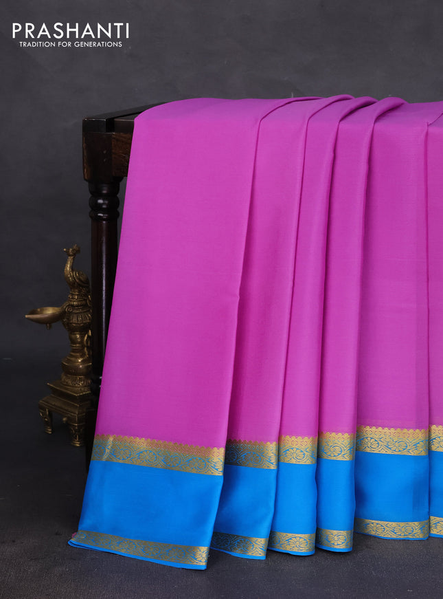 Pure mysore silk saree lavender and cs blue with plain body and rettapet zari woven border