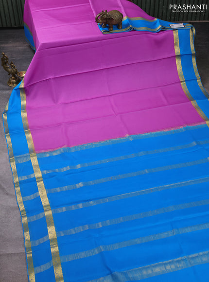 Pure mysore silk saree lavender and cs blue with plain body and rettapet zari woven border