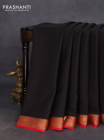 Pure mysore silk saree black and maroon with plain body and zari woven border