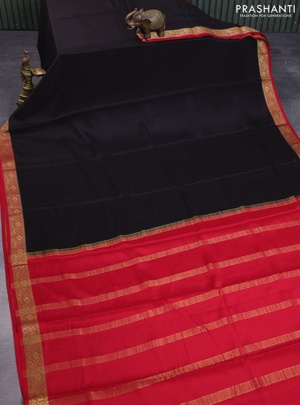 Pure mysore silk saree black and maroon with plain body and zari woven border