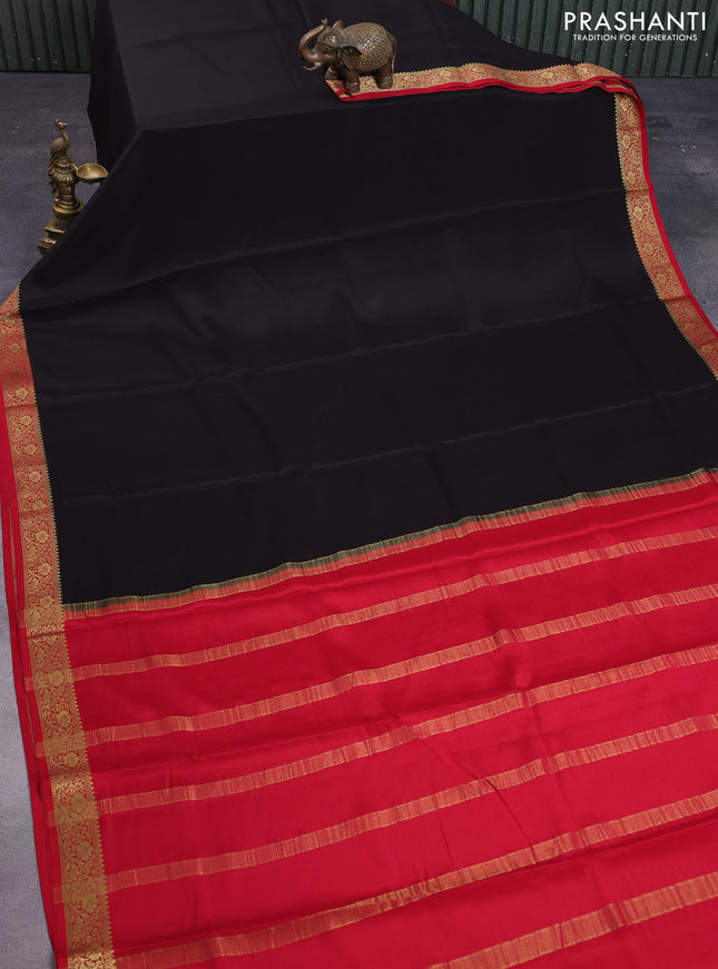 Pure mysore silk saree black and maroon with plain body and zari woven border