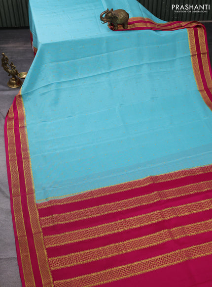 Pure mysore silk saree light blue and pink with allover small zari checked pattern and rettapet zari woven border