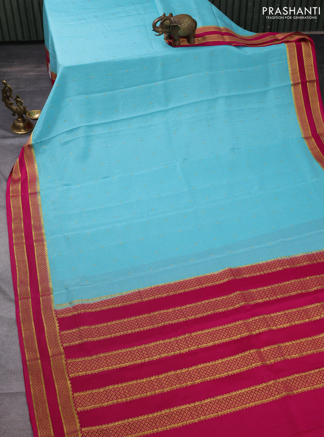 Pure mysore silk saree light blue and pink with allover small zari checked pattern and rettapet zari woven border