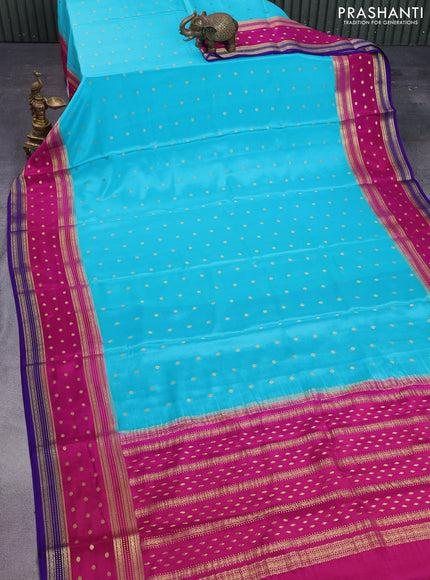 Pure mysore silk saree teal blue and pink blue with zari woven buttas and long zari woven border