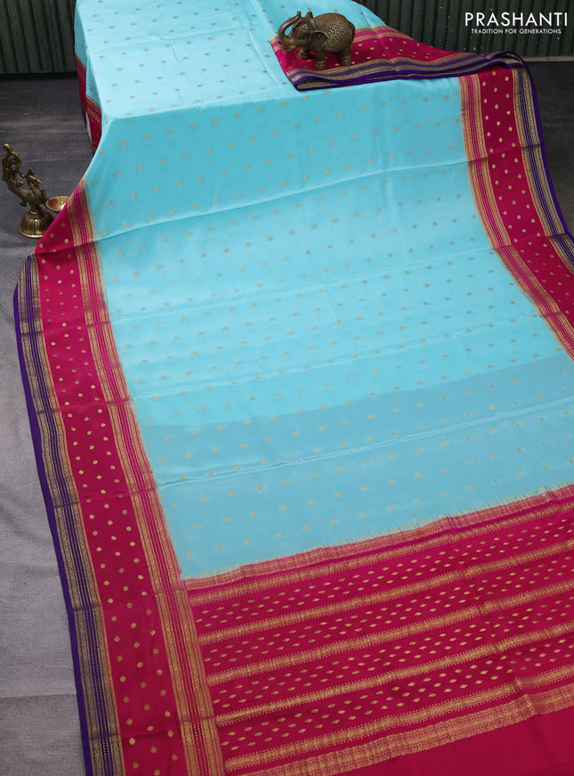 Pure mysore silk saree teal blue and pink blue with zari woven buttas and long zari woven border