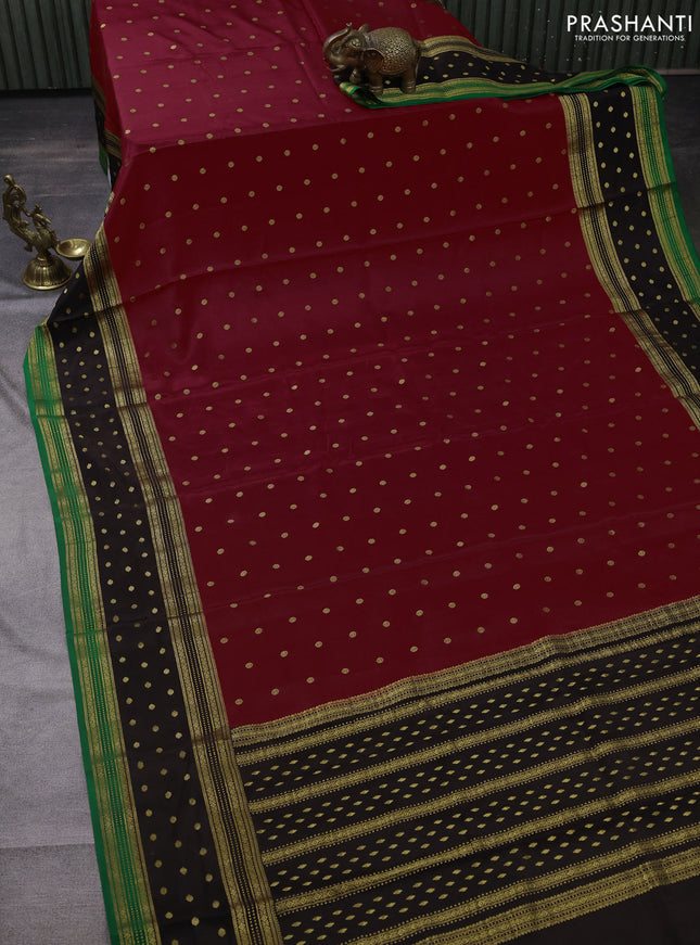 Pure mysore silk saree red and black green with zari woven buttas and long zari woven border